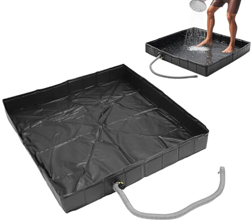 Asixxsix Portable Shower Pan, 41x41x6 Inches Foldable Shower Base with 1m Drain Pipe and Storage Bag, Outdoor Shower Floor for RV Camping Outdoor Beach Shower Stall Enclosures