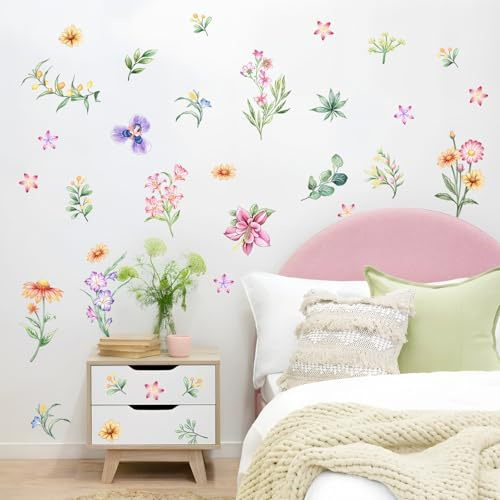 Tanlaby 33 Fiori Adesivi Murali Fiore Colorati Sticker Muro