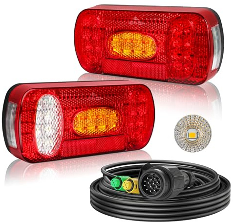 Qiping LED Rückleuchten Anhänger Set, 12V-24V Anhänger Rücklichter 60 LED mit 5m Kabel, 13-polig Stecker AnhängerBeleuchtung, Wasserdicht IP67 für PKW LKW Caravan Boot Vans | E-Mark E57