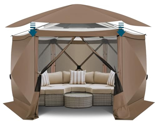 COBIZI 12x12 FT Pop Up Canopy Stargazing Tent, Gazebos On Clearance with Removable Roof, Screened in Gazebo, Screen Tents Portable carpas para Patio for Outdoor Camping,Backyard,Garden,Brown(Pro)