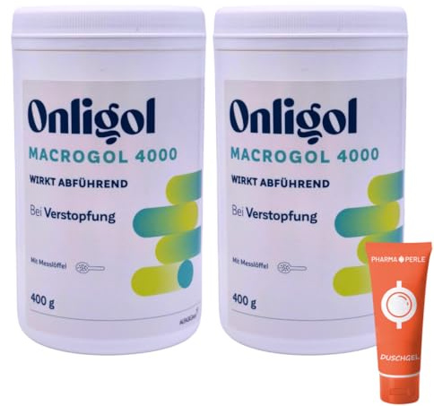 Onligol Macrogol 4000, 2x 400 g I Abführmittel zum Auflösen I Geschmacksneutral, ohne Zucker, Aromen & Salze I Flexible Dosierung für Kinder & Erwachsene I Spar-Set plus Pharma Perle give-away