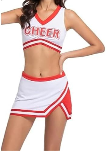 DSFDFDG Cheerleader-dräkt för kvinnor, flickor, gymnasiet, cheerleading-uniform, sexig halloweenfest, cosplay, cheerleading-outfit, underkläder för kostymer, karneval och fester (röd, M)