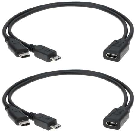 The Lord of the Tools 2X Cable de Extensión en Forma de Y Tipo C Hembra A USB C + Micro USB Macho 0,3 M Apto para Teléfono Móvil Ventilador