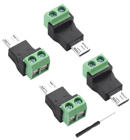 PNGKNYOCN Lot de 4 adaptateurs de borne à vis micro USB, 5 V 3 A Micro USB mâle vers connecteur de borne sans soudure à 2 broches pour charger des appareils mobiles et des petits appareils