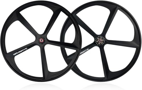 CUCKQUIC 700C Laufradsatz Schwarz 5 Speichen Fixie-Fahrrad-Laufradsatz Mag Fahrradfelgen Vorder- und Hinterrad 100/120 mm V-Brake für 23-28C Rennräder Front + Rear