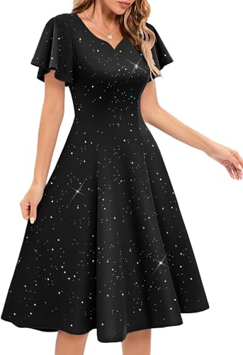 HomRain Women's Sparkly Elegant Cocktail Dresses Sequin Midi Homecoming Dress for Teens Graduation 1950S Dresses