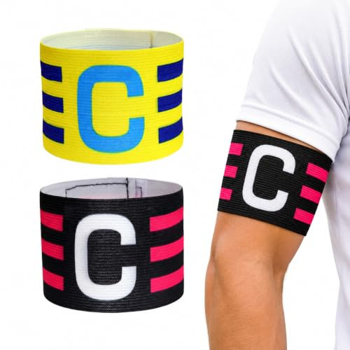 ZENQARI 2 Stück Kapitänsbinde Kinder Nylon-Klettverschluss-Band verstellbares Fußballkapitänsarmband für Kinder, Erwachsene und Jugendliche für verschiedene Sportarten (Gelb/Schwarz)