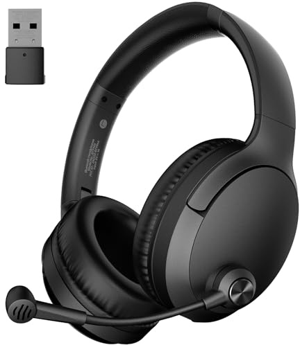 Wireless Headset with Microphone [Up to 40 Hours] Bluetooth V5.3 & USB Dongle Computer Headset with AI Noise Cancelling Mic, Over Ear Headphone for PC, laptop, Home Business Office Teams Zoom