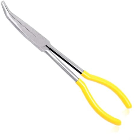 Pumixiy Alicates de punta de aguja de acero al carbono tratado térmicamente de 11 pulgadas, punta doblada de alcance extra largo con trabajo cómodo, disponible en 25 45 90 grados (B)