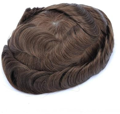 Herren-Toupet Echthaar-Toupet for Männer, unsichtbarer Haaransatz, Spitze, PU-Hautumfang, männlich(4#)