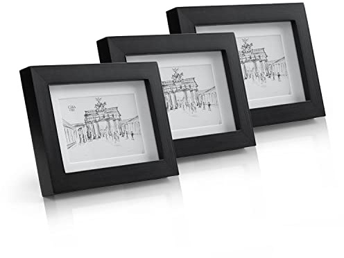 Casa Chic Bilderrahmen mit Passepartout, 18x13 cm für Urkunde & Collage, Glas Fotorahmen Stehend/Wandmontage, Rahmen Vertikaler/Horizontaler Gebrauch, aus Holz, Schwarz
