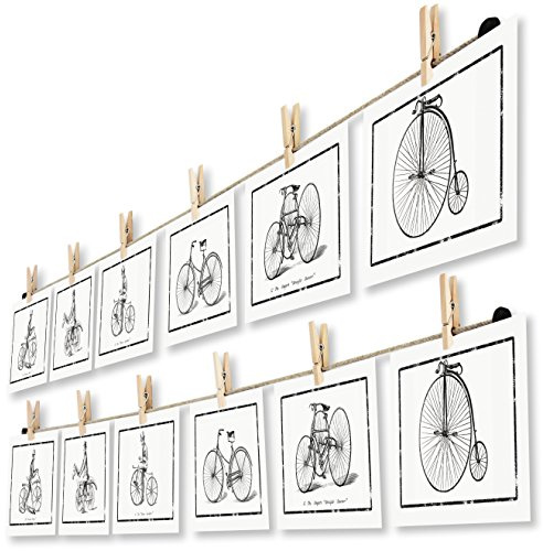 LeTOMA - Fotoseil 2x150 cm mit 2x12 Klammern inklusive patentierter Seilhalter ideal um Fotos und Postkarten schnell aufzuhängen - Fotoleine aus hochwertigem Naturhanf - Handmade in Germany