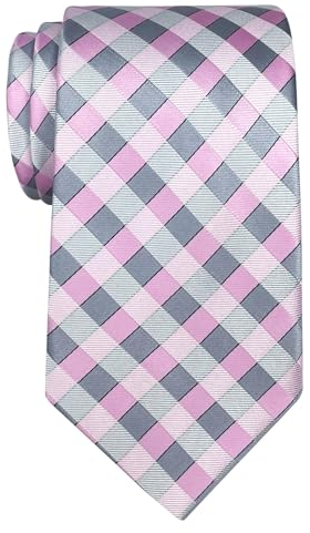 Retreez Classic Check Woven Microfiber Men's Tie - Pink and Grey Check