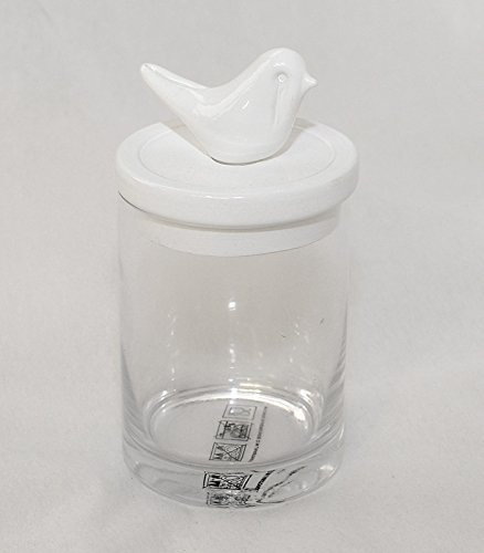 Componenti da arredo Barattolo in Vetro E Tappo in Ceramica Bianca con Uccellino 9x17 Cm