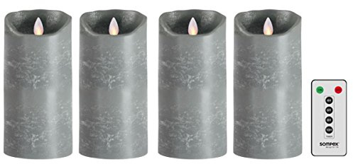 sompex LED Kerzen mit Timerfunktion und flackernder Flamme, grau ⌀ 8cm, Höhe wählbar 18cm oder 23cm, Adventskranz 4er Sets, Weihnachtsdeko, LED Deko (4x18cm mit Fernbedienung)