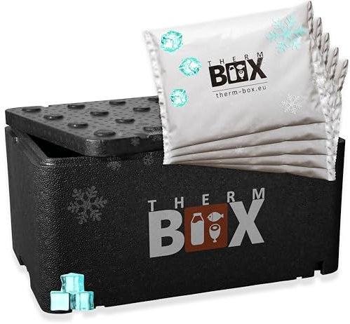 THERM BOX Profi Styroporbox GN1 mit 5X Kühlakku für Kühlbox Set 46,45L Innen: 54x34x24cm Transportbox Wiederverwendbar