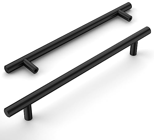 Amerdeco 12 Piezas Tiradores de Cocina 192mm Tiradores de Acero Inoxidable Negro para Armarios, Cajones y Puertas Correderas UK0009