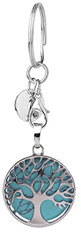 Jxuzh Portachiavi con albero della vita, con pietre preziose, albero della vita, pietra naturale e albero della vita, chakra e pietre curative Reiki, portachiavi fortunato, turchese