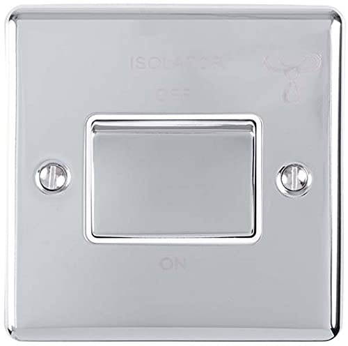 6A Extractor Fan Isolator Switch –POLISHED CHROME & Grey Trim– 3 Pole Shower Bathroom Decorative Wall Plate & Metal Rocker – On/Off Mains Power Switch For Demisting & Steam