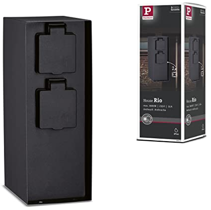 Paulmann 94657 Außenleuchte Steckdosensäule Rio 2-fach IP44 eckig max. 3.650 W Anthrazit Strom im Garten Metall Verteiler