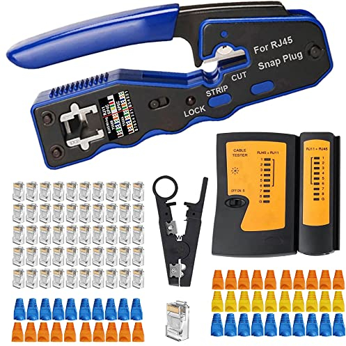 MAYLINE Crimpzange RJ45 Netzwerkkabel Umreifungstester RJ45 RJ11 Cat5 CAT6 Kabelbiegezange mit Kristallstecker-Werkzeugset (Rot)