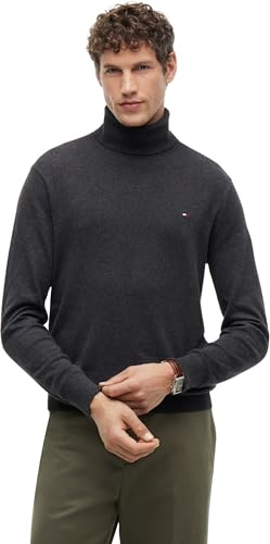 Tommy Hilfiger Homme Pull Cashmere Roll Neck Col Roulé, Gris (Dark Grey Heather), L