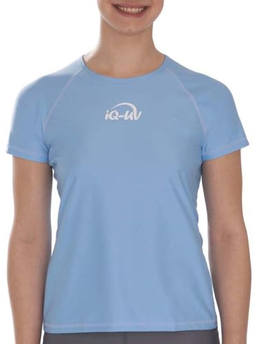 iQ-UV Shirt für Damen Kurzarm XXL Hellblau - Rash Guard Schwimmshirt | Badeshirt für Frauen aus recyceltem Material zum Schwimmen oder Sport - ideal für aktive Frauen am Strand
