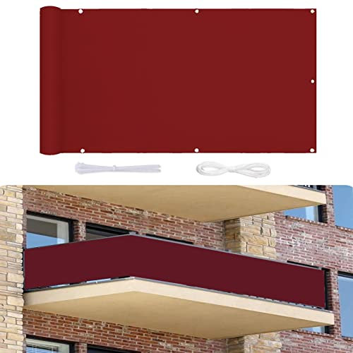 MYUANH Balkonbespannung 1.2x5m Windschutz Uv-Schutz HDPE Sonnenschutz Balkon-Verkleidung Balkonbespannung mit Ösen und Kordel für Balkongeländer,Terrasse & Garten, Weinrot