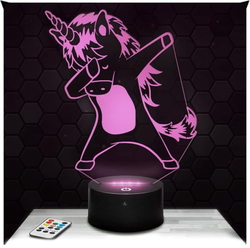 Lampephoto.fr - Lampe Dab Einhorn 3D Touch Nachtlicht Geek-Humor | Made in France, Sockel & Größe wählbar, dimmbar, Batterie/USB, HD-Lasergravur, Geschenk für Kinder