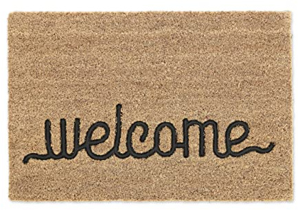 Relaxdays Zerbino in Fibra di Cocco, Tappetino Ingresso con Scritta Welcome, Interni e Esterni 60 x 40 cm, Naturale Nero
