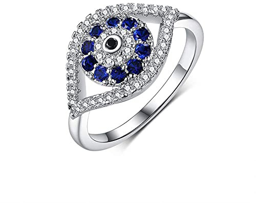 Anelli con zirconia cubica blu turca contro il malocchio, per donne e ragazze, fascia statement, placcati in argento Sterling, chunky, impilabili, per dito medio e mignolo, eleganti, scintillanti