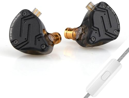 LINSOUL KZ ZS10 PRO X Upgraded 1DD+4BA Hybrid Treiber HiFi in Ear Kopfhörer IEM mit Alloy Faceplace Abnehmbares versenktes 2Pin Kabel für Audiophile Musiker DJ Bühne（Mit Mikrofon）