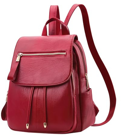 DIRRONA Damenrucksack, Diebstahlsicher, PU-Leder, Leicht, Klein bis Mittelgroß für Alltag, Büro und Stadt Elegantes Weinrot