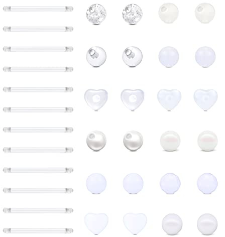 Funseedrr Zungenpiercing Nippelpiercing Brustwarzenpiercing Set Bioflex Kunststoff 12/14/16/18mm Zunge Nippel Piercing Stab Kugeln