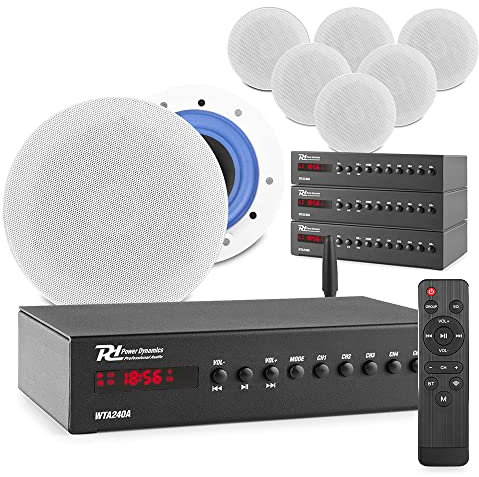 Power Dynamics 4-Zone Smart Wireless WiFi Ceiling Speaker System with Bluetooth - Multi Room Stereo Home Audio Kit, 8 x ESCS6 Speakers, App Control & AUX Input