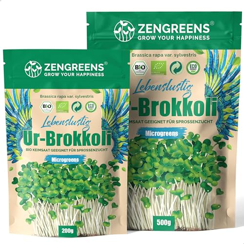ZenGreens® - Bio Ur-Brokkoli Sprossen Samen - Wähle zwischen 10g, 200g und 500g - Brokkolisprossen mit hohem Sulforaphan-Gehalt - Stengelkohl Samen - Brokkolisamen - Keimrate von über 97%
