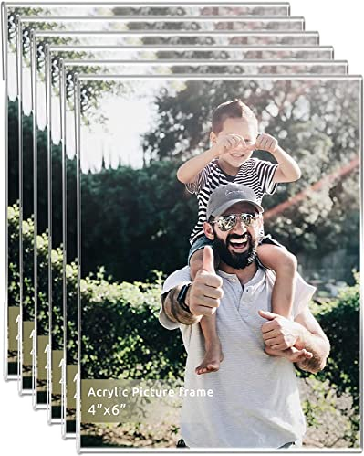 Photo Frame, 6x4 Photo Frames(10 x 15 cm) Wall Mounting Clear Picture Frames for Home,Acrylic Picture Frames 6x4,for Home School office,-Vertical,Set of 6
