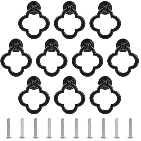 UFURMATE Lot de 10 anneaux de traction de tiroir en alliage de zinc avec vis pour commode (fleur noire)