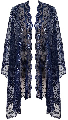keland 1920er Jahre Pailletten Schal Tuch Cape Festlich Stola Schultertuch Pashminas für Abendkleid (A-Navy)