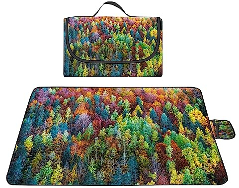 TengYuer Picknickdecke 180x200cm Stranddecke Wasserdicht Sandfrei Isoliert Faltbar Strandmatte mit Tragegriff Outdoor Campingdecke XXL für Camping Parks Strände Picknick GrüNer Wald