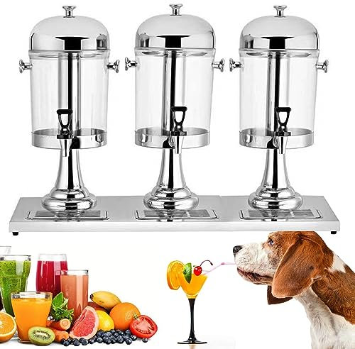 XDLYWUZIQ Stainless Steel Juice Dispenser, 24L Commercial Juice Drink Beverage Dispenser Three Bowl Juicer Dispenser for Breakfast Buffet Bars Hotels,Silver