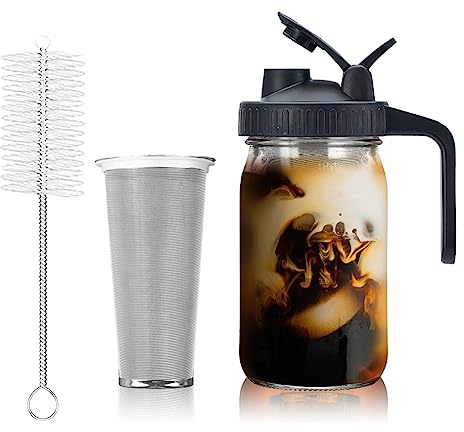 Iegefirm Cold Brew-Kaffeemaschine, 32 Unzen Cold Brew-, Filter für Cold Brew-Kaffeemaschine mit Hochdichtem Edelstahlfilter für Iced Brew-Kaffee, Eistee A