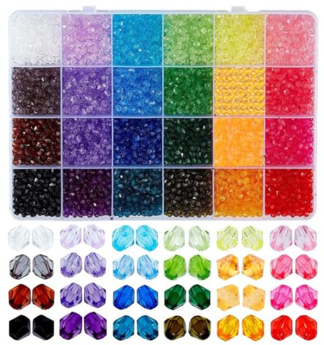 PH PandaHall 6240 stycken kristallpärlor 4 mm dubbla koniska pärlor fasetterade akrylpärlor 24 färger regnbåge lösa pärlor avståndshållare för armband halsband nyckelring smyckestillverkning