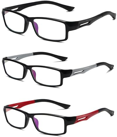 Eyglajdd TR90 Lesebrille für Damen Herren,Rechteck Zweifarbig Lesebrille Lesehilfe,3er Packe Blaulichtblockierende Brillen Schwarz-Grau-Rot +4,00