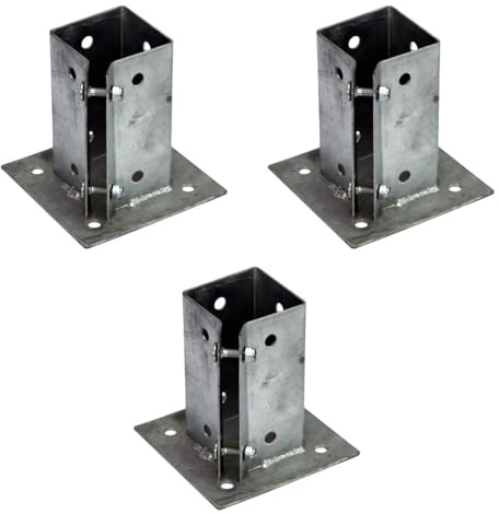 3 x Fence Post Holder 100mm posts Support Bolt Down Shoe Anchor Clamp Grip Galvanised for 100mm x 100mm posts (4) Eliza Tinsley Swiftpost, Pack of 3