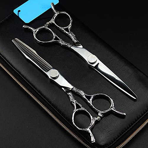 CrEev Friseurschere Haarschneiden, 6 Zoll 440c 2 Schwanzschnitt Haarschere Schneiden Friseurschere Haarschnitt Effilierschere Friseurschere (Farbe: Effilierschere (Set mit Tasche B)