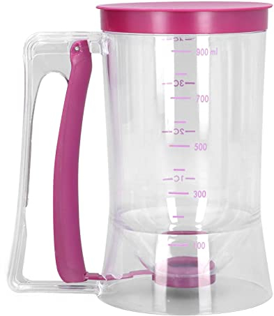 Teigportionierer Teigspender Kuchen Messbecher Batter Dispenser Pfannkuchenspender mit Deckel und Skala für Cupcakes Muffins Creeps Kuchen Waffeln Gießen Teig 900ml