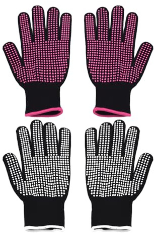 OAAO 2 Pairs Heat Resistant Gloves, Fire Gloves, Insulated Cooking Gloves, Non-Slip Oven Gloves, Suitable for Baking, Grilling, Curly Hair (Black)