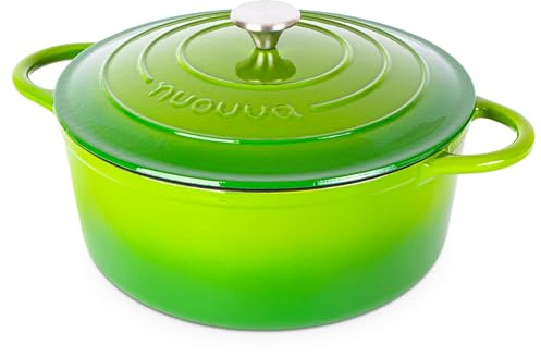 Nuovva Enamelled Cast Iron Dutch Oven Pot with Lid – 7.3 Quart Casserole Dish – Ceramic Dutch Oven for Bread Baking, Roasting, Braising & Stews – Oven Safe up to 500°F – 30cm Green