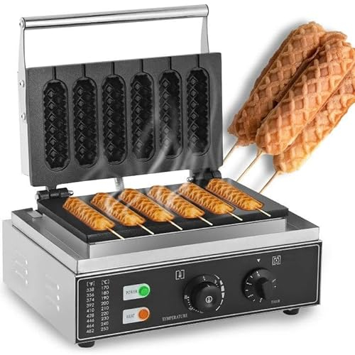 Commercial Corn Dog Waffle Maker Machine,1500W Non -Stick Power French Hot Dog on a Stick Maker,Quickly Make 5/6 Breakfast Sausage Rolls,6pcs